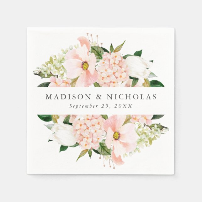 Spring Blush Floral Personalised Wedding Napkin (Front)