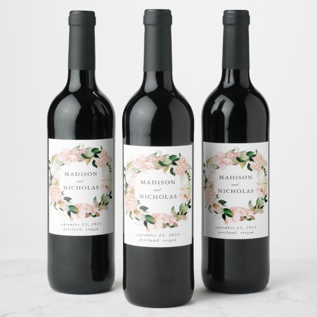 Spring Blush Floral Personalised Wedding Wine Label (Bottles)