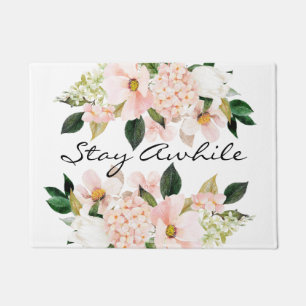 Spring Blush Floral Stay Awhile Door Mat
