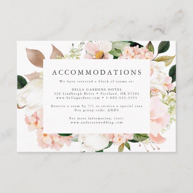 Spring Blush Floral Wedding Hotel Accommodations Enclosure Card (Front)