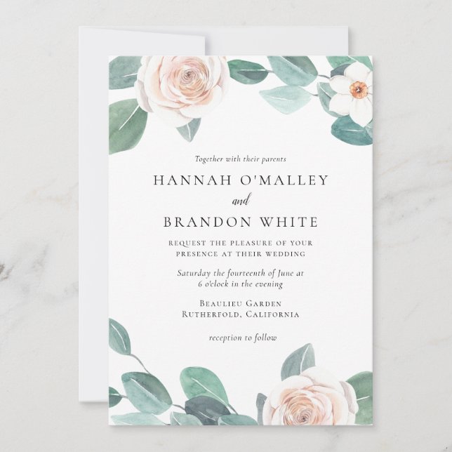 Spring Blush Floral Wedding Invitation (Front)