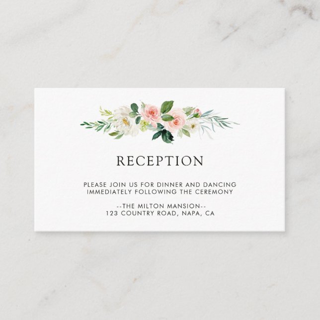 Spring Blush Floral Wedding Reception Enclosure Card (Front)
