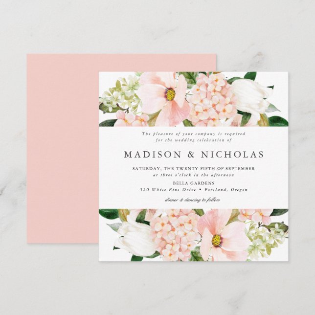 Spring Blush Floral Wedding Square Invitation (Front/Back)