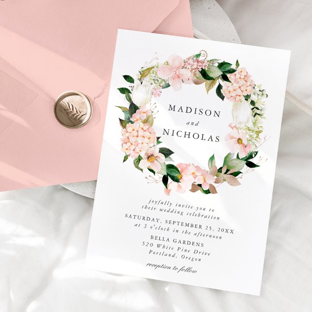 Spring Blush Floral Wreath Wedding Invitation (Creator Uploaded)