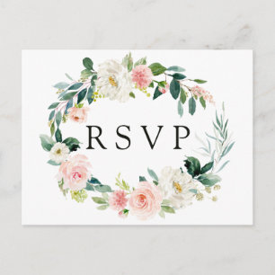 Spring Blush Floral Wreath Wedding RSVP Postcard