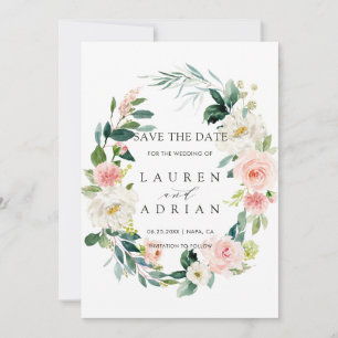Spring Blush Floral Wreath Wedding Save the Date