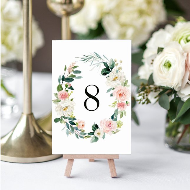 Spring Blush Floral Wreath Wedding Table Number (Creator Uploaded)