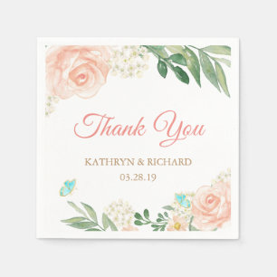 Spring Blush Peach Floral Thank You Wedding Napkin