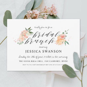 Spring Blush Peach Watercolor Floral Bridal Brunch Invitation