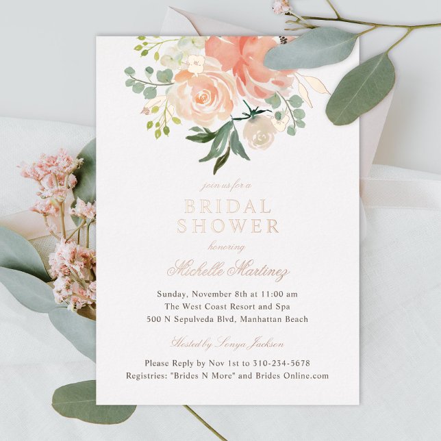 Spring Blush Peach Watercolor Floral Bridal Shower (Creator Uploaded)