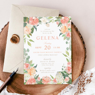 Spring Blush Peach Watercolor Floral Bridal Shower Invitation