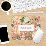 Spring Blush Peach Watercolor Floral Gold Personal Mouse Mat<br><div class="desc">Fresh watercolor blooms with roses,  peonies and hydrangeas in peach,  blush pink and sage green with faux rose gold behind. Optional name in centre label.</div>