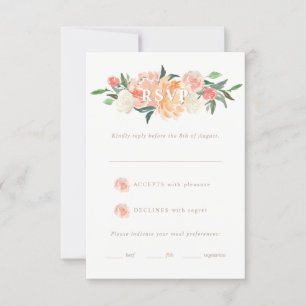 Spring Blush Peach Watercolor Floral Wedding RSVP Card