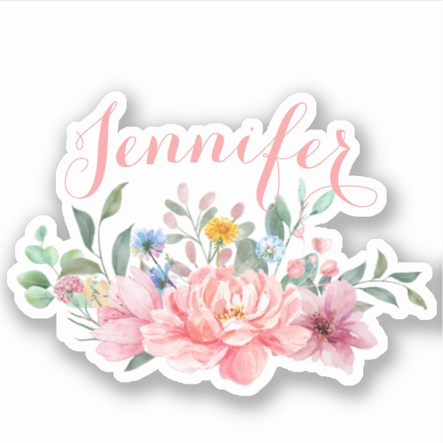 Spring Blush Pink Floral Bouquet Personalise Name (Front)