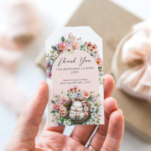 Spring Blush Pink floral bunny Baby Girl Shower Gift Tags