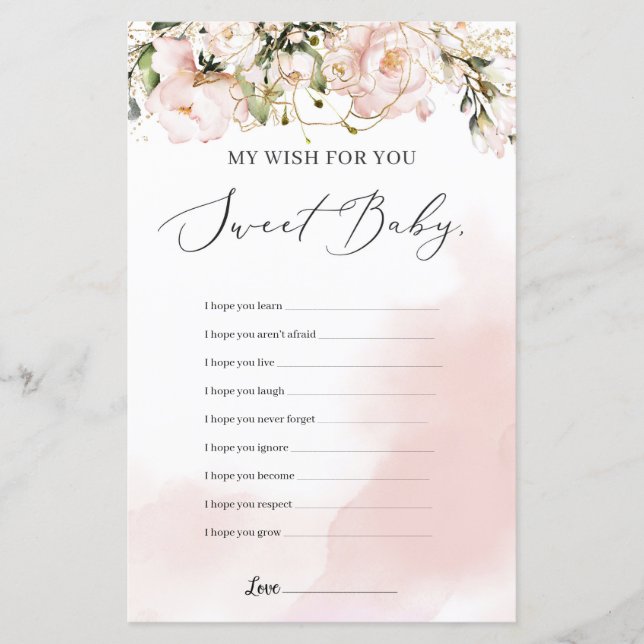 Spring blush pink floral wishes for the baby game (Front)