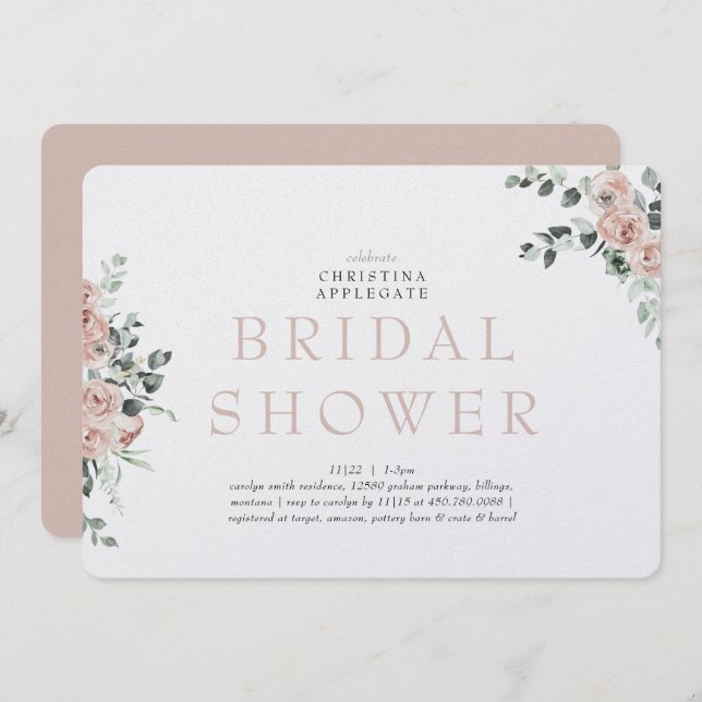 Spring Blush Roses Rounded Bridal Shower  Invitation (Front/Back)