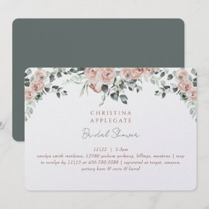 Spring Blush Roses Rounded Elegant Bridal Shower Invitation