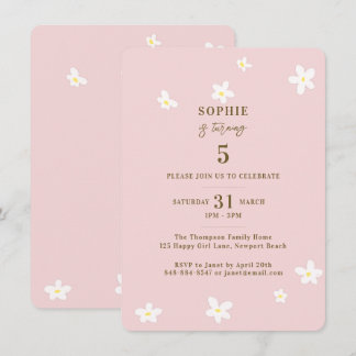 Spring Blush White Daisies Girl Birthday Party Invitation