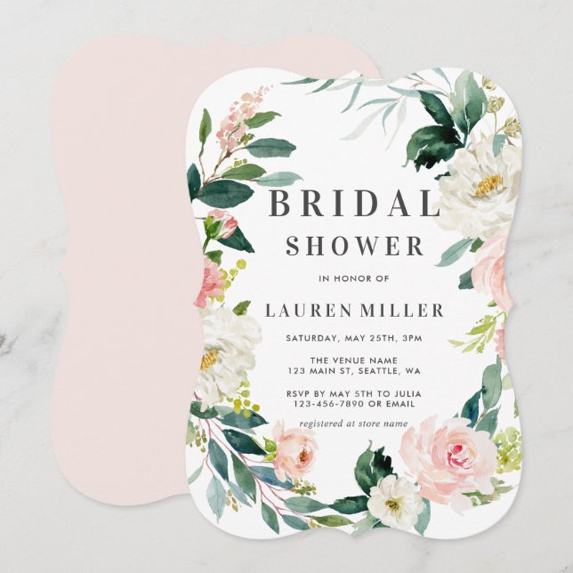 Spring Blush Wreath Bridal Shower Invitation (Front/Back)
