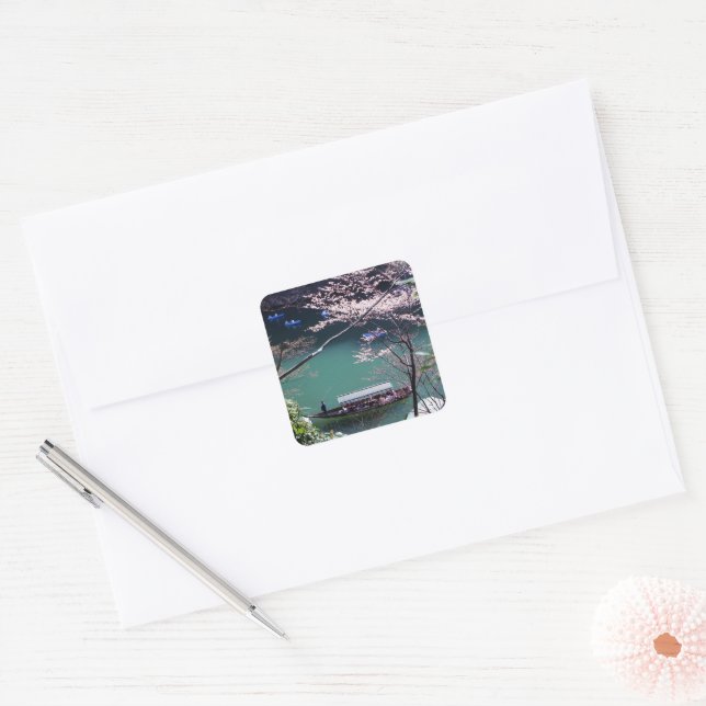 Spring Boating in Arashiyama Square Sticker (Envelope)