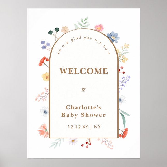 Spring Boho Arch Wildflower Baby Shower Welcome  Poster (Front)