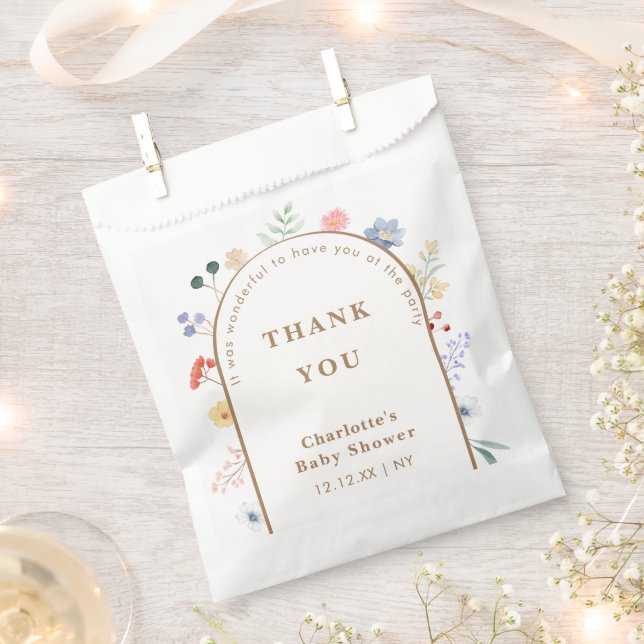 Spring Boho Arch Wildflower Floral Baby Shower  Favour Bags (Clipped)