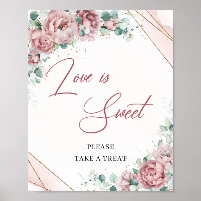 Spring boho blush gold eucalyptus Love is sweet Poster (Front)
