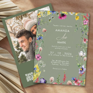 Spring Boho Chic Colorful Wildflower Wedding Invit Invitation