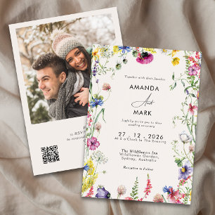 Spring Boho Chic Colorful Wildflower Wedding Invitation