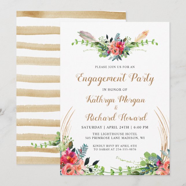 Spring Boho Country Floral Garden Engagement Party Invitation (Front/Back)