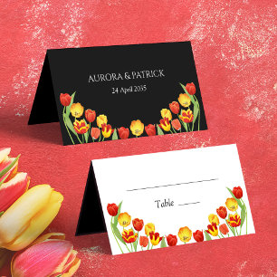Spring Boho Floral Colourful Tulips Folded Wedding Place Card