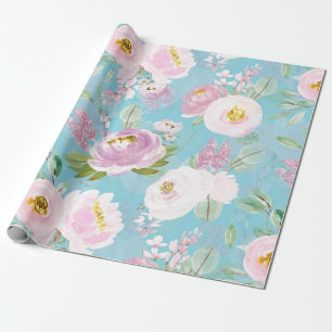 Spring Boho Hand drawn florals on teal Wrapping Paper