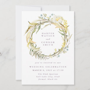 Spring Boho Micro Wildflower Pampas Wreath Wedding Invitation