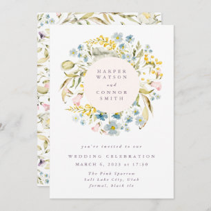 Spring Boho Wildflower Pampas Wreath Wedding Invitation