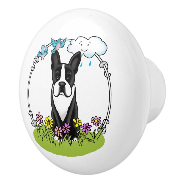 Spring Boston Terrier (black) Cute dog Ceramic Knob (Right)