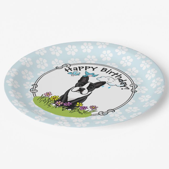 Spring Boston Terrier (black) Cute dog Paper Plate (Angled)
