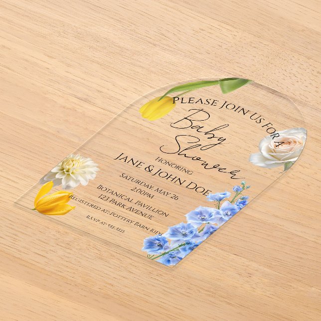 Spring Botanical Acrylic Baby Shower Invitation (Laydown)