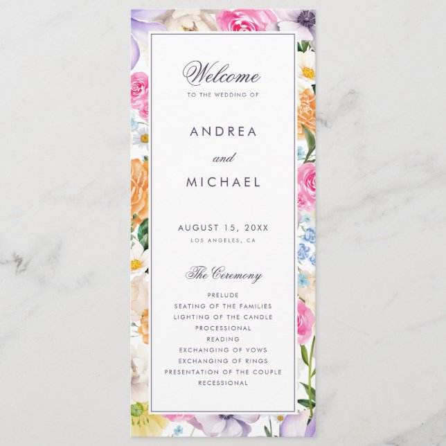 Spring Botanical Bloom Wildflower Floral Wedding Programme (Front)