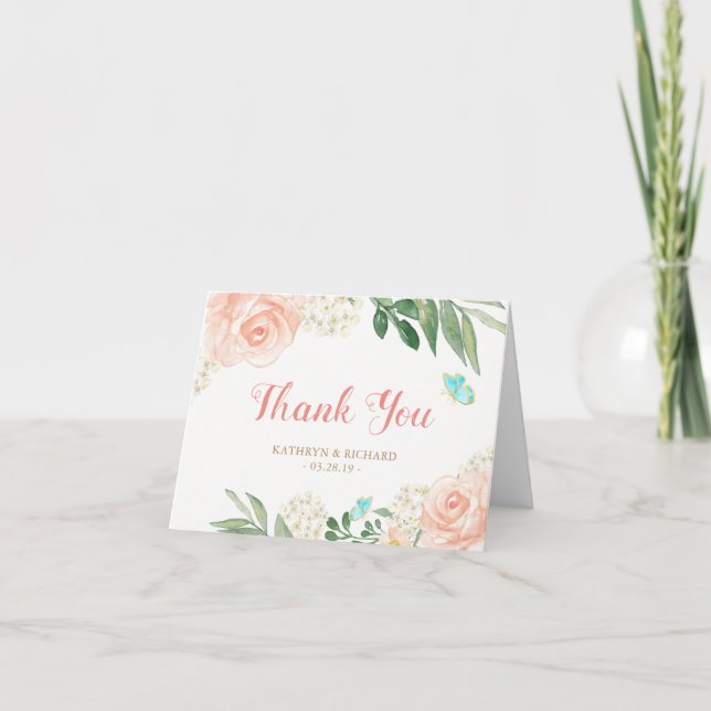 Spring Botanical Blush Peach Flowers Thank You Card (Front)