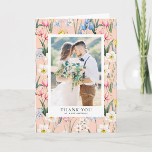 Spring Botanical Flowers Pattern Photo Wedding Thank You Card