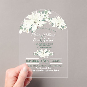 Spring Botanical Greenery White Floral Wedding Acrylic Invitations