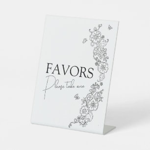 Spring botanical line art mono favours pedestal sign