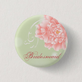 Spring Botanical mint pink peony bridesmaid 3 Cm Round Badge