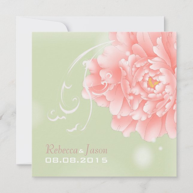Spring Botanical mint pink peony wedding Invitation (Front)