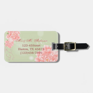 Spring Botanical mint pink peony wedding Luggage Tag