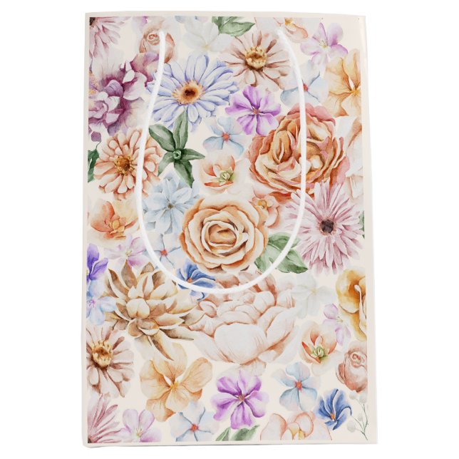 Spring Botanical Peachy Pink Flowers Medium Gift Bag (Front)