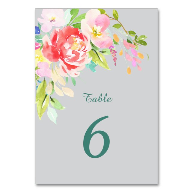 Spring Bouquet Border Wedding Table Number (Front)