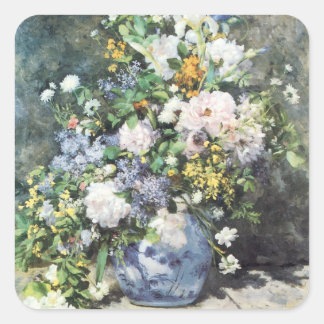 Spring Bouquet by Pierre Renoir, Vintage Flowers Square Sticker