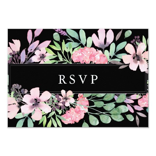 Spring Bouquet | Floral Wedding RSVP Black Card